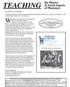 Teaching the History and Social Aspects of Pharmacy Newsletter cover