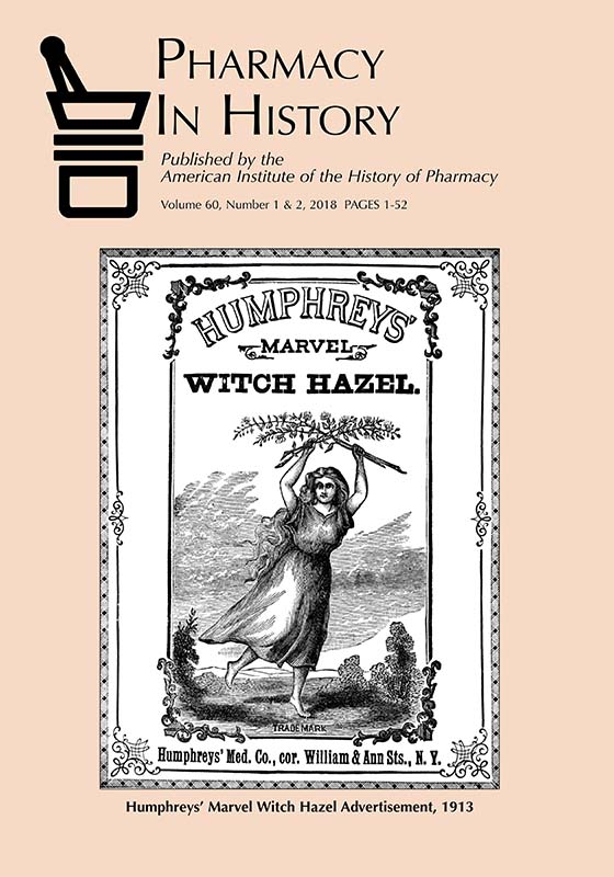 Pharmacy in History, volume60, number 1 & 2 (2018) cover
