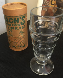 Bach's Home Made Ice Cream and soda fountain glass from Bach's Drug Store.
